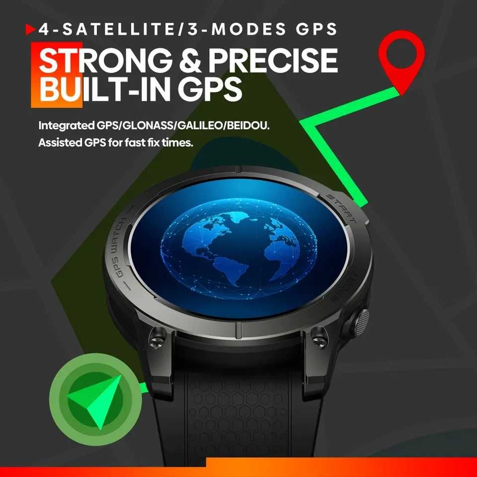Zeblaze Stratos 3 GPS Amoled Gorilla Glass Rozmowy PL Nowy Folia Black