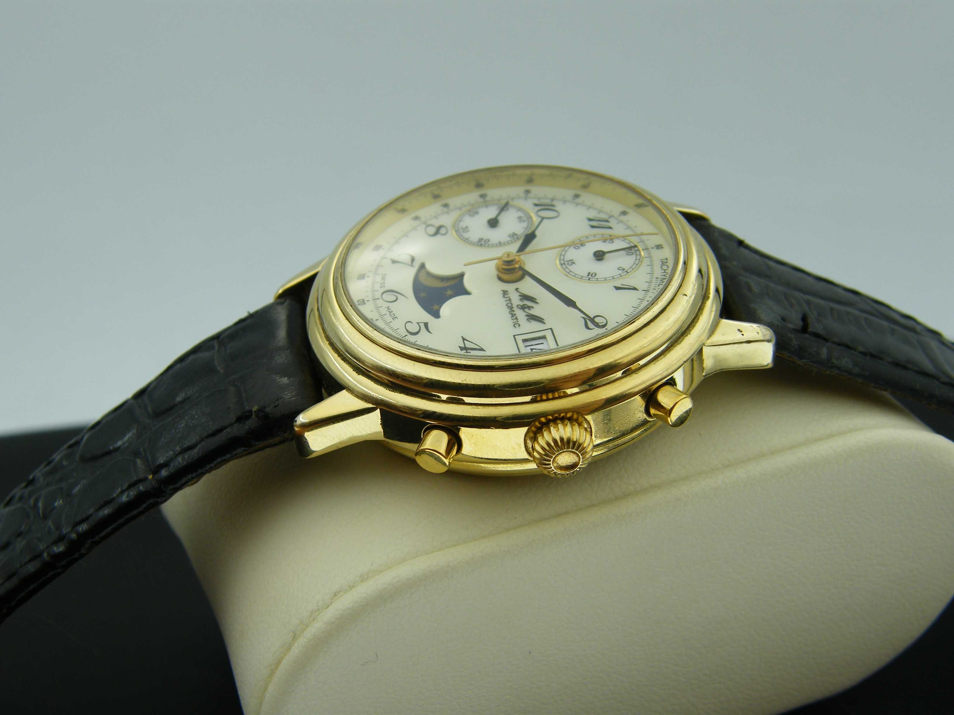 M & M Automatic Chronograph z Fazami Księżyca Cal.Valjoux 7758 Złocony