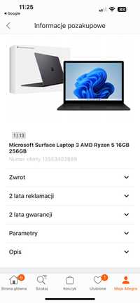 Microsoft Surface Laptop 3 AMD Ryzen 5  16 Gb. 256 ssd