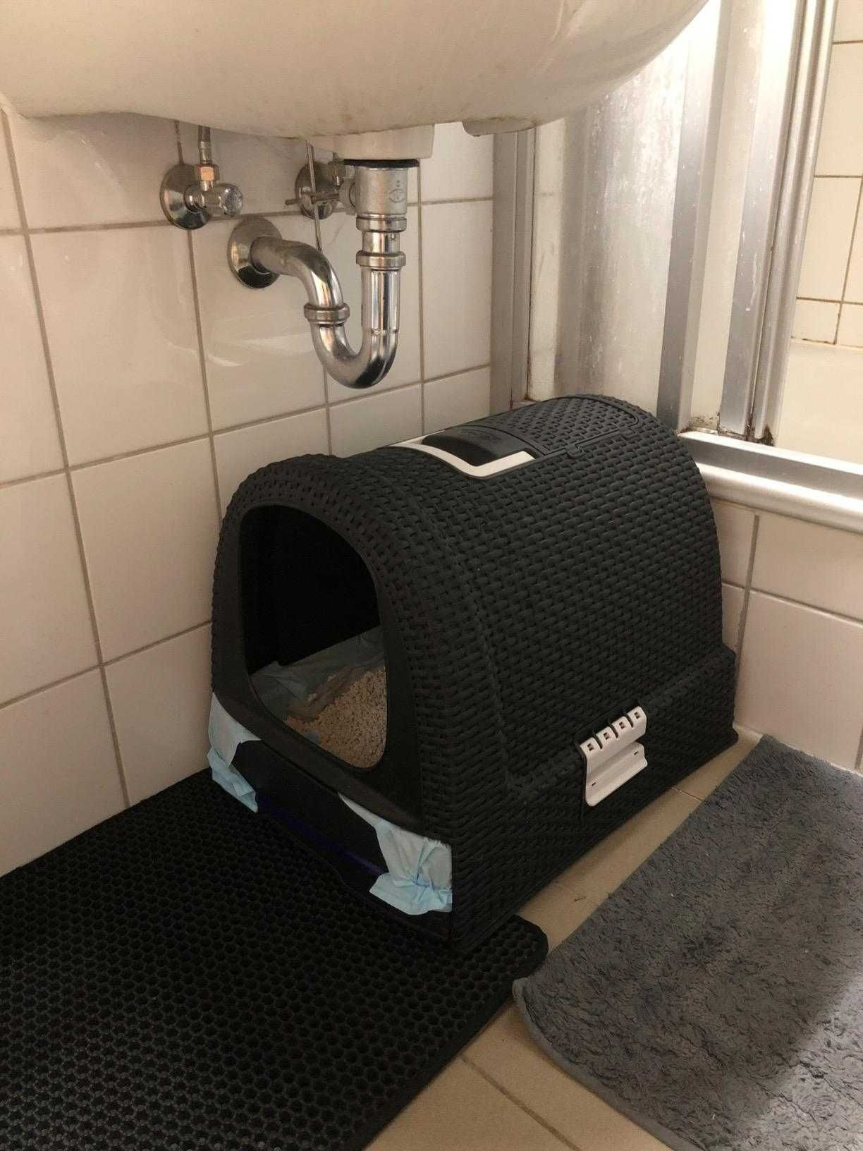 Nowoczesna kuweta dla kota kot dom zwierzęta ciemna duża rattan