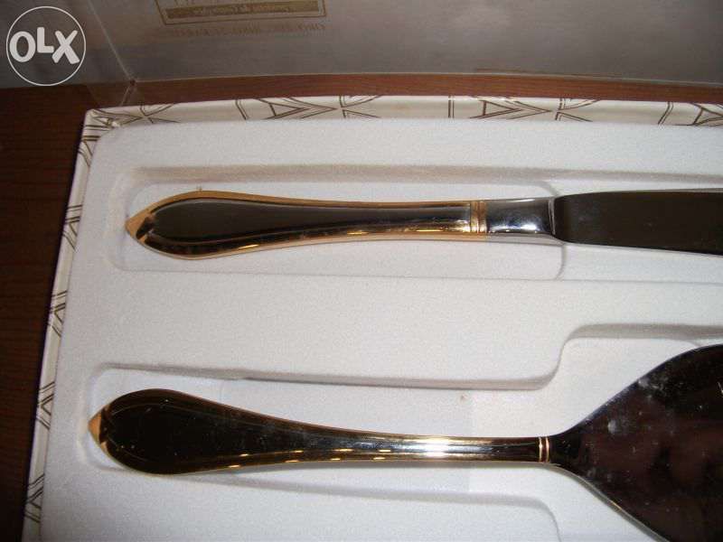 Talher para bolo em inox e ouro axendale