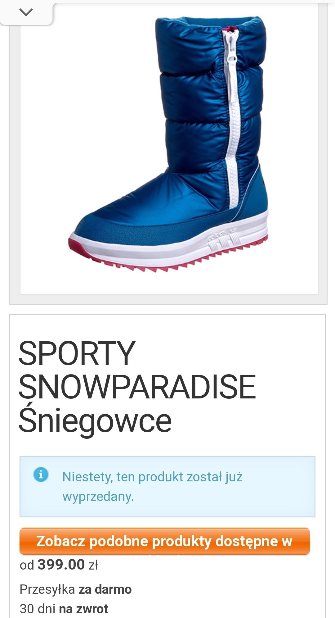 Buty zimowe adidas, śniegowce SPORTY SNOWPARADISE rozmiar 36
