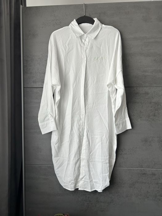 Nowa długa biala koszula, sukienka koszulowa M 38