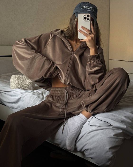 Спортивный костюм женский худи штаны топ велюровый зипка zara el milas