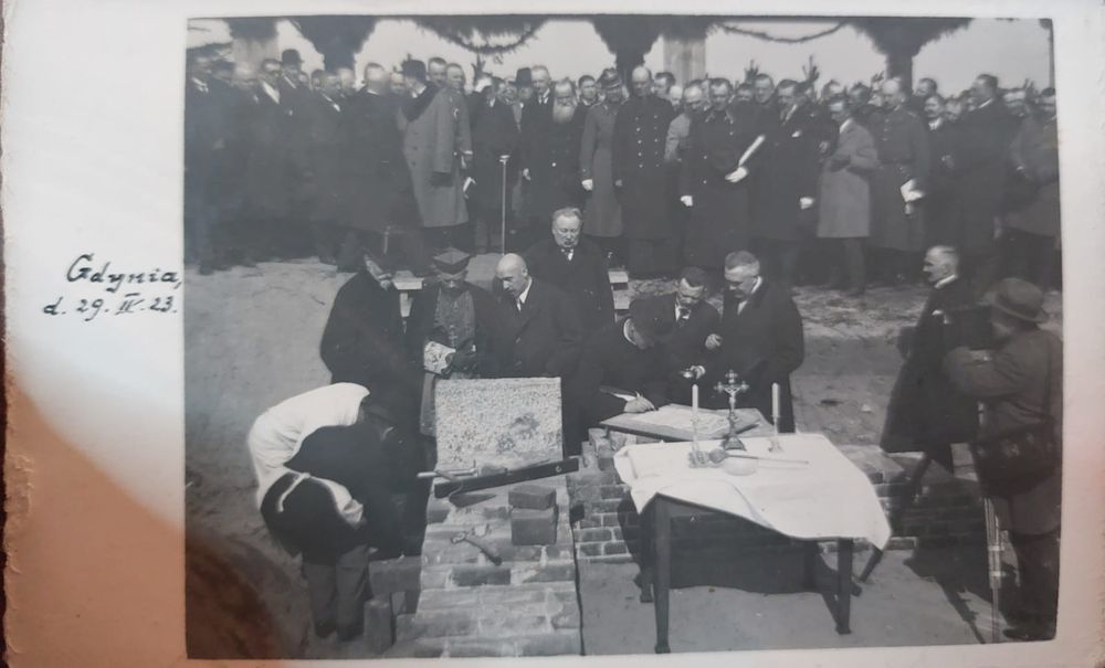 Zdjęcie Gdynia 1923 Kamień Węgielny Dworzec Prezydent Mościcki PKP