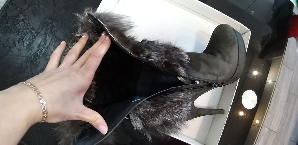 Сапоги натуральная замша  с чернобуркой на овчине европейка