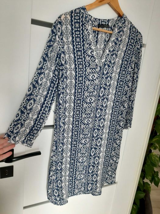 Sukienka mini boho, aztecka wzory 36 /S wiskoza