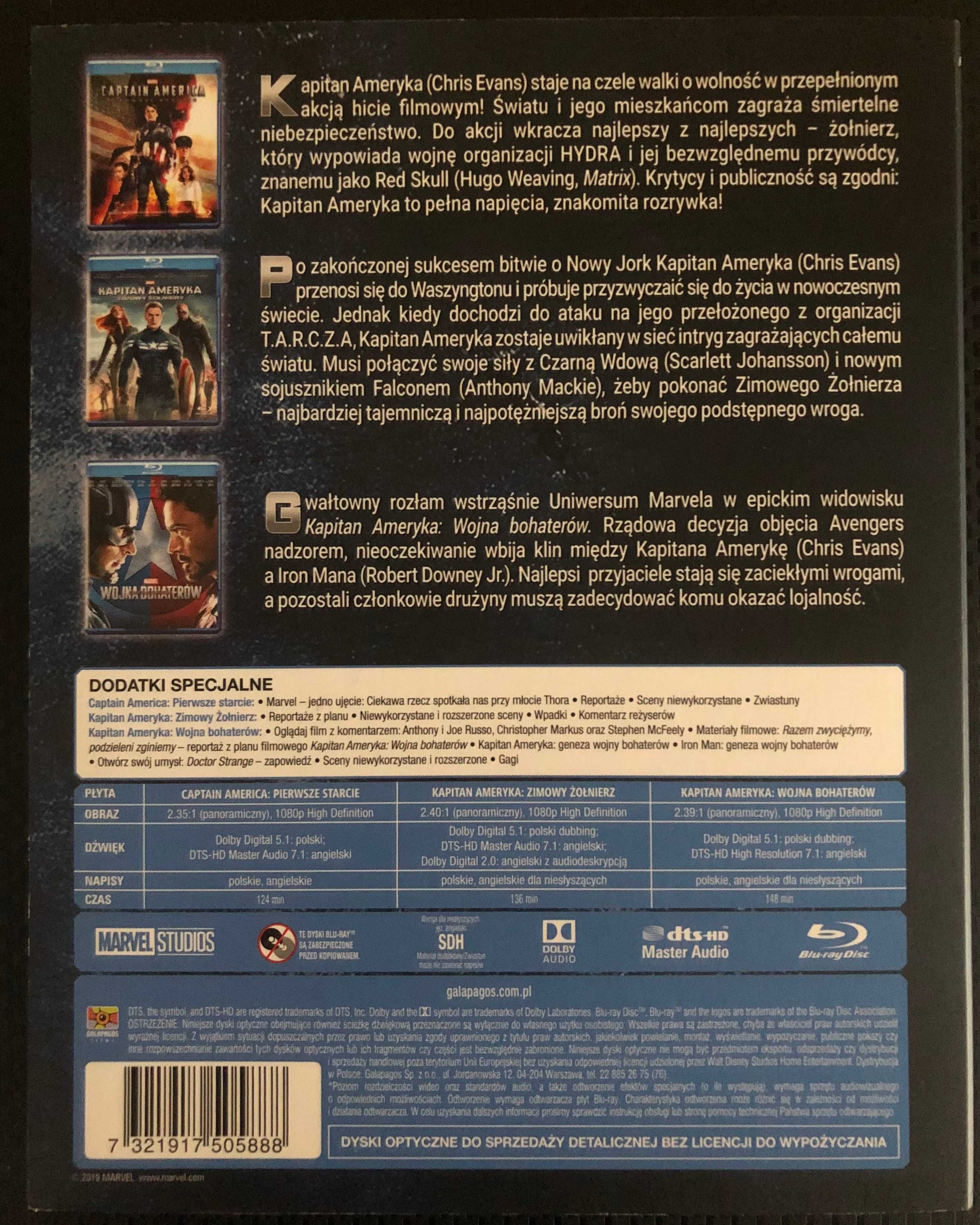 Kapitan Ameryka Trylogia Kolekcja 3 Filmów Blu-ray PL Polskie Wydanie