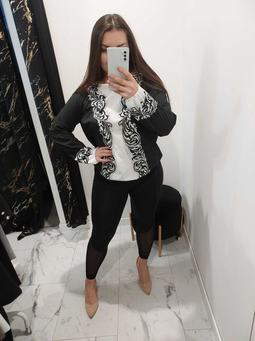 elegancka bluzka czarna biała 44