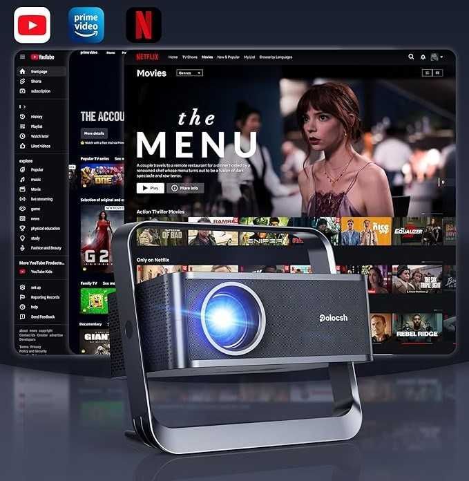 POLOCSH P7 Mini Projektor 1500 ANSI 1080P FHD 4K WIFI6 BT Kino Domowe