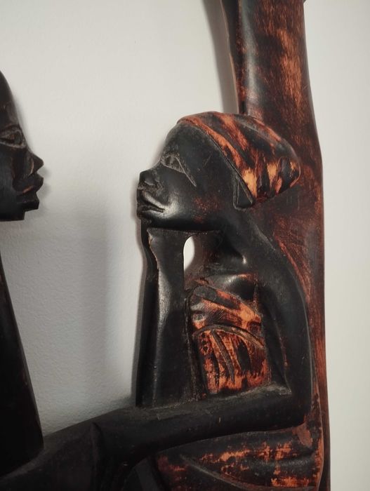 Painel Esculpido Decorativo - Casal Africano