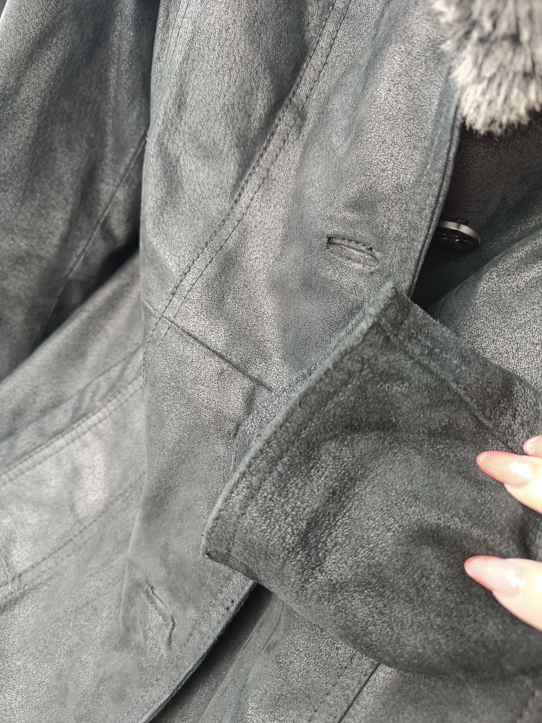 Nowa zamszowa brązowa kurtka Leather Genuine Canda rozm. S