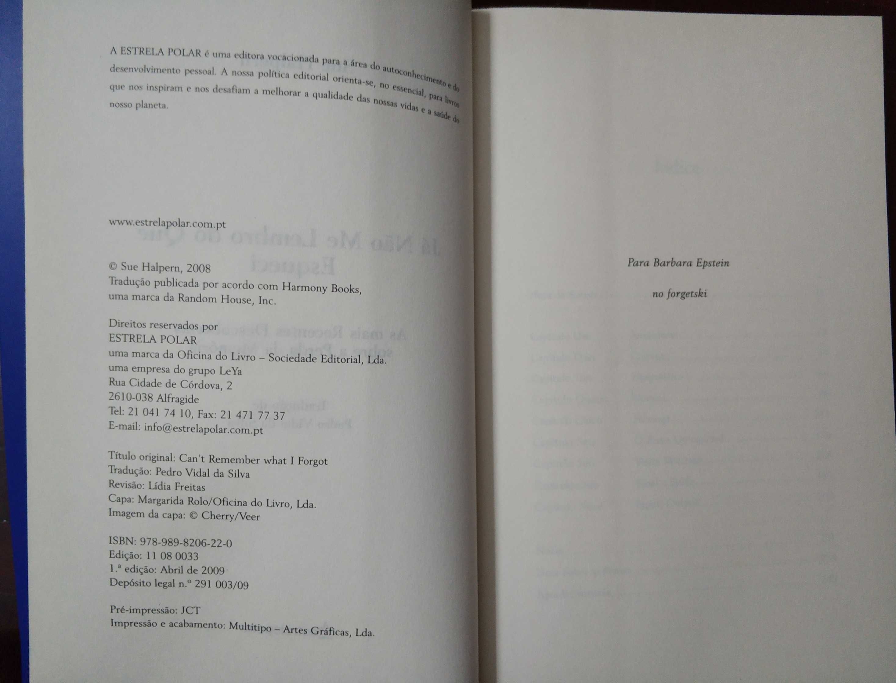 Livro "Já Não Me Lembro Do Que Esqueci" - Sue halpern