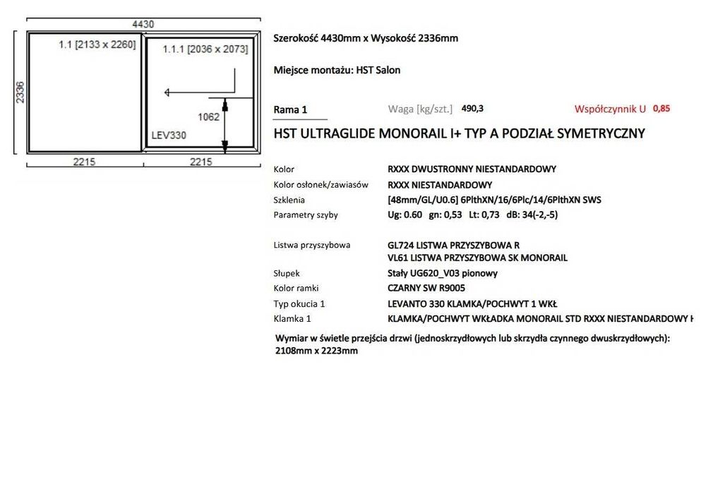 Nowe drzwi tarasowe HST ULTRAGLIDE I+ – 4430 x 2336 mm | kolor Czarny