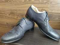 Туфли броги на меху Santoni (Italy) р. 40.5 /27 см. темно- синие
