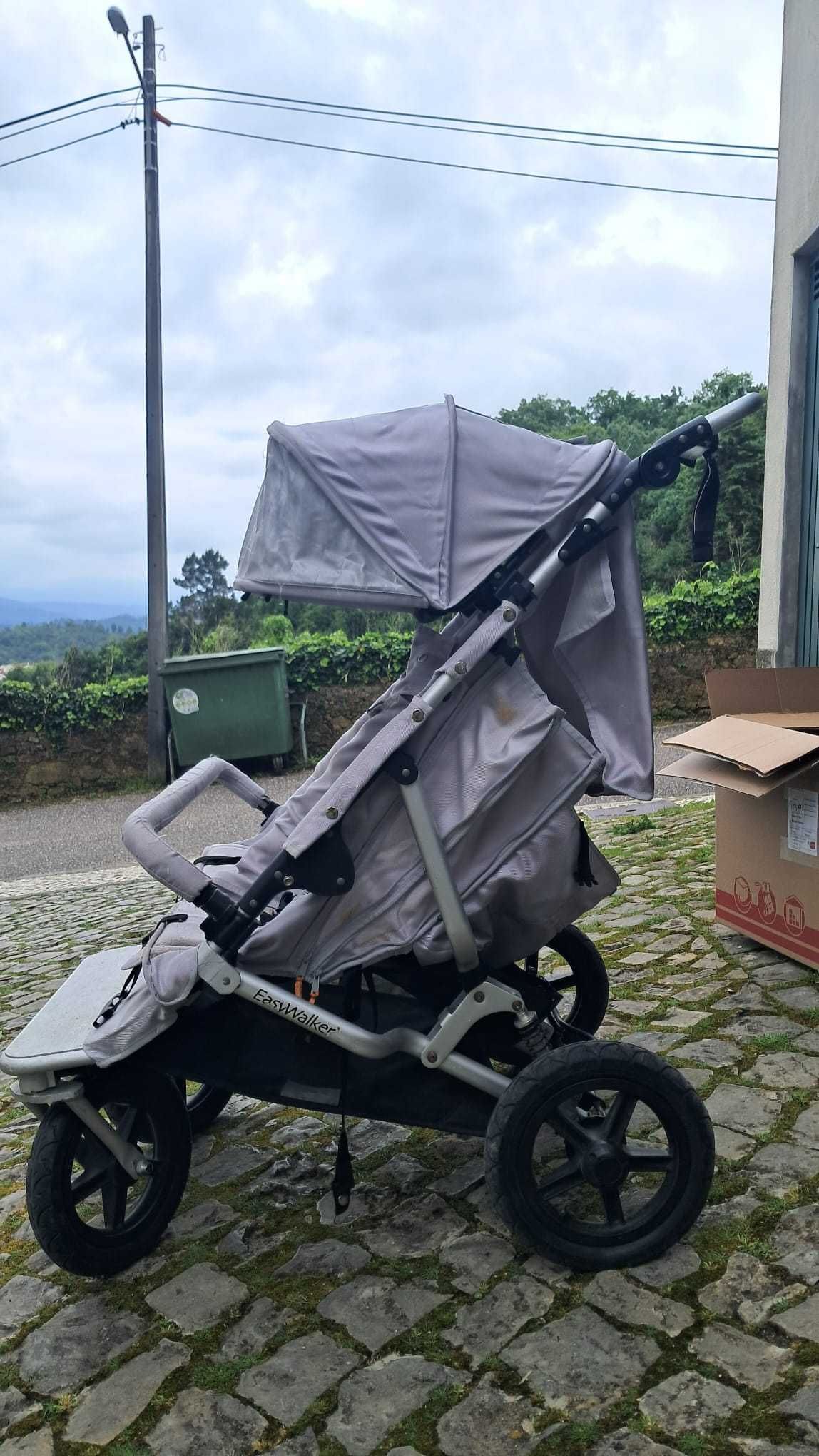 Carrinho de bebé duplo, gémeos, dobrável com capa de chuva, caminhadas