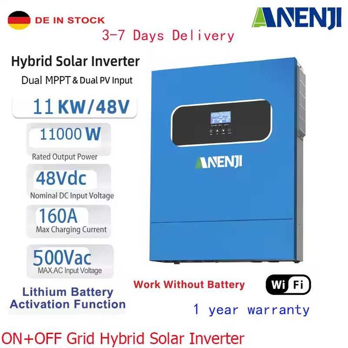 Гібридний сонячний інвертор Anenji ANJ-HHS 11000W 48V 2 MPPT PV 500V