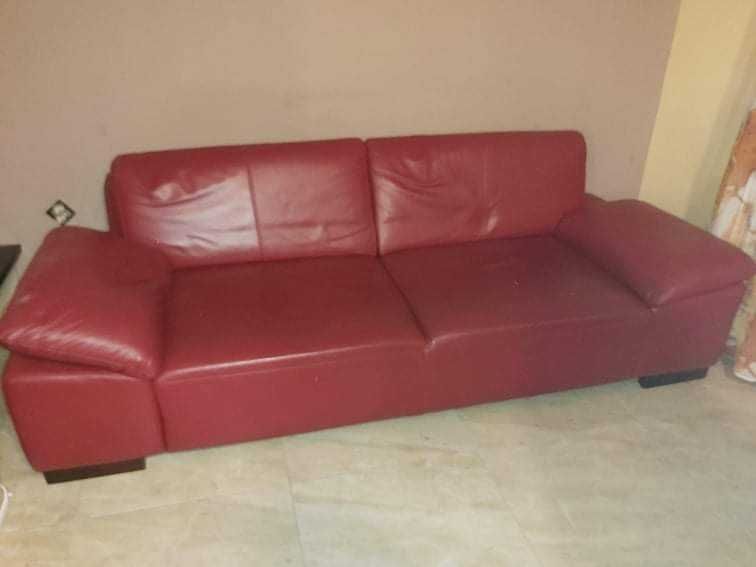 Sofa skórzana czerwona (prawdziwa skóra)