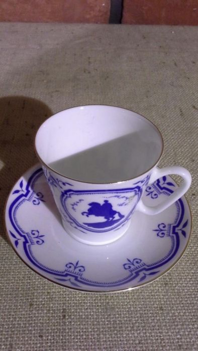 Filiżanka ŁOMONOSOW do Mokka, Kolekcjonerska porcelana Kobaltowa GAT 1