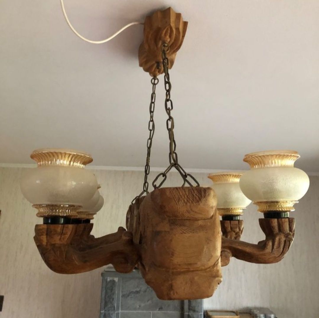 Lampa wisząca belka rzeźbiona DDR PRL