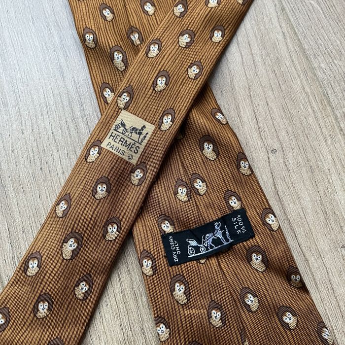 Оригінальна краватка Hermes Paris Owl Bird Silk Tie