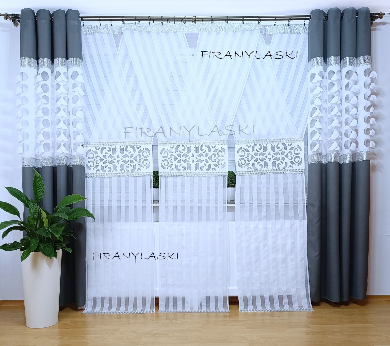 Panel 120x250 Ażury Ekrany Firany firanki gotowe cyrkonie
