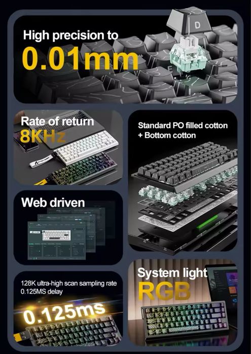 Магнітна ігрова клавіатура Attack Shark X68 HE 8K 128K RGB дротова