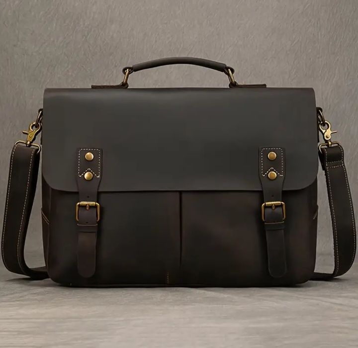 Шкіряна наплічна сумка месенджер, портфель, для ноутбука, crazy horse