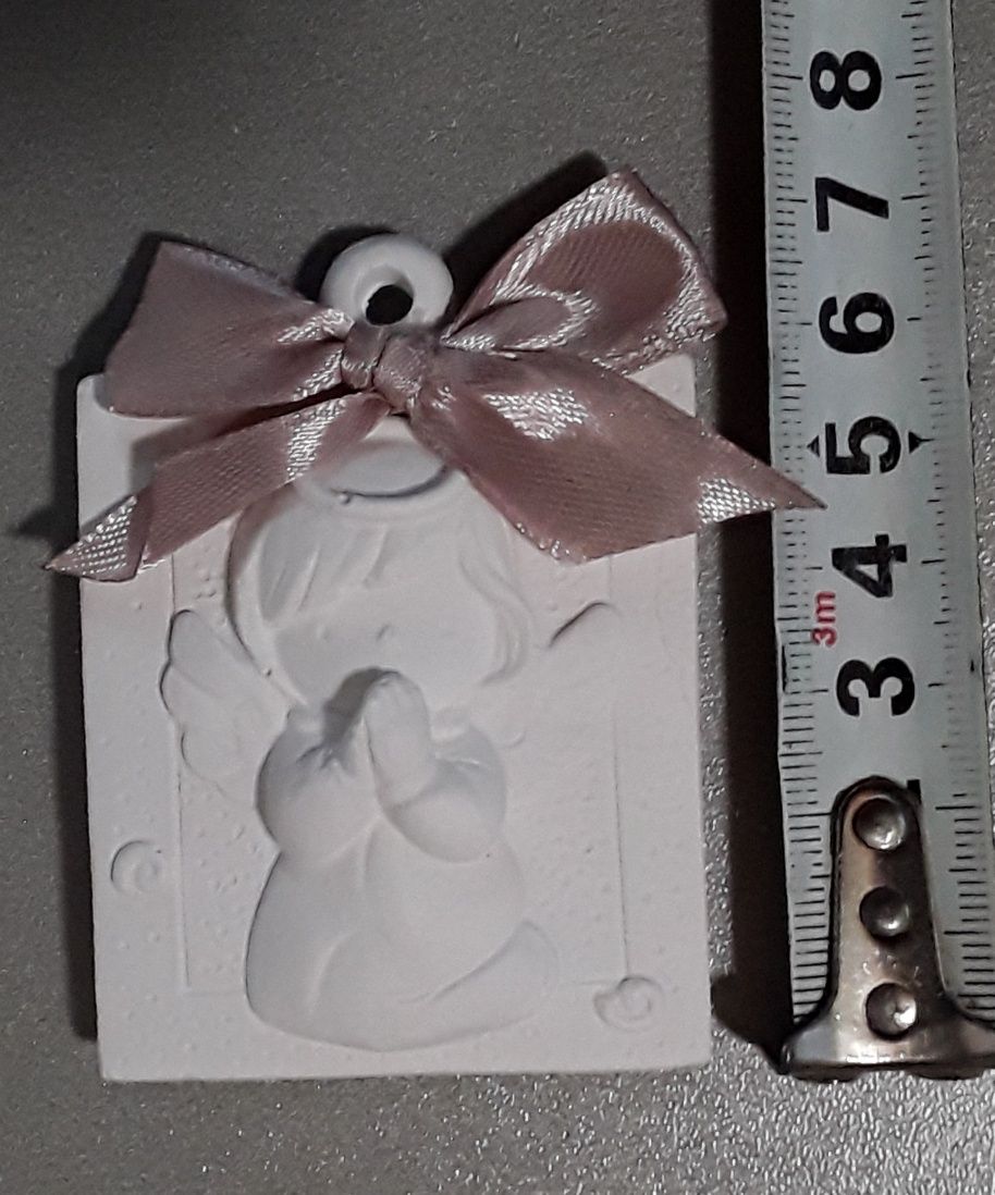 Iman em gesso com anjo, lembrança batizado/comunhão, novo!