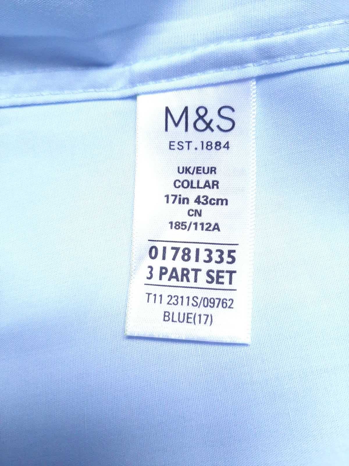 Сорочка блакитна голуба marks&spencer slim fit 17" 43 см розмір l , m