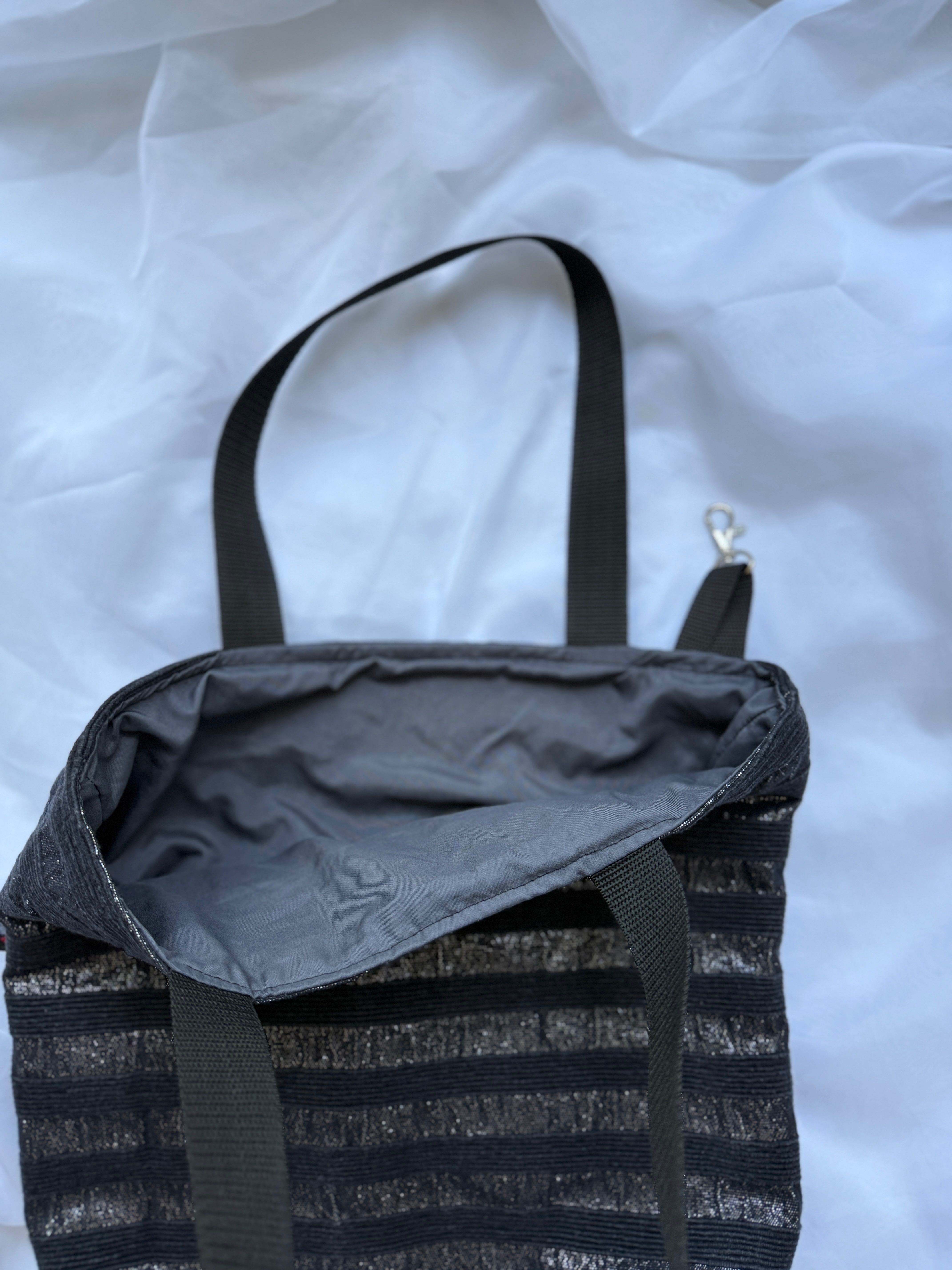 Torebka handmade – czarno-srebrna, z podszewką