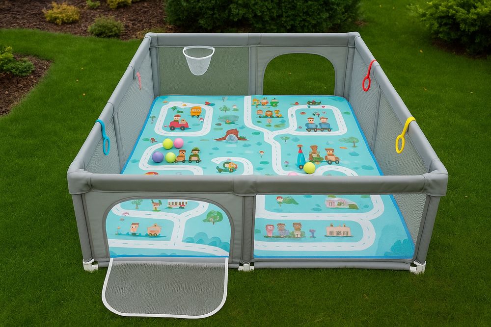 Kojec dla dziecka DUŻY 150x180 + piłeczki + uchwyty nauka wstawania