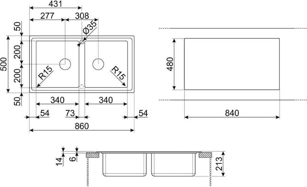 Zlewozmywak Dwukomorowy Smeg LDR862-2 Stal 1mm INOX 86x50cm Masywny