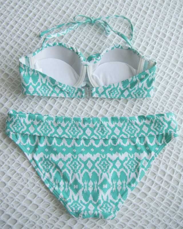 Bikini strój Lascana 38 M 75 B miętowe białe push up print strój