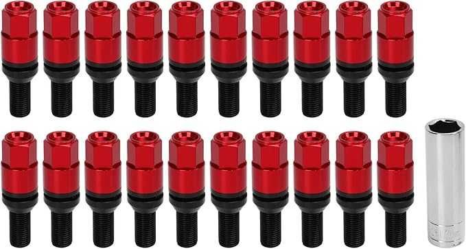 Zestaw 20 śrub do felg kół M14x1,5, 17mm, gwint 28mm, tuning,czerwone