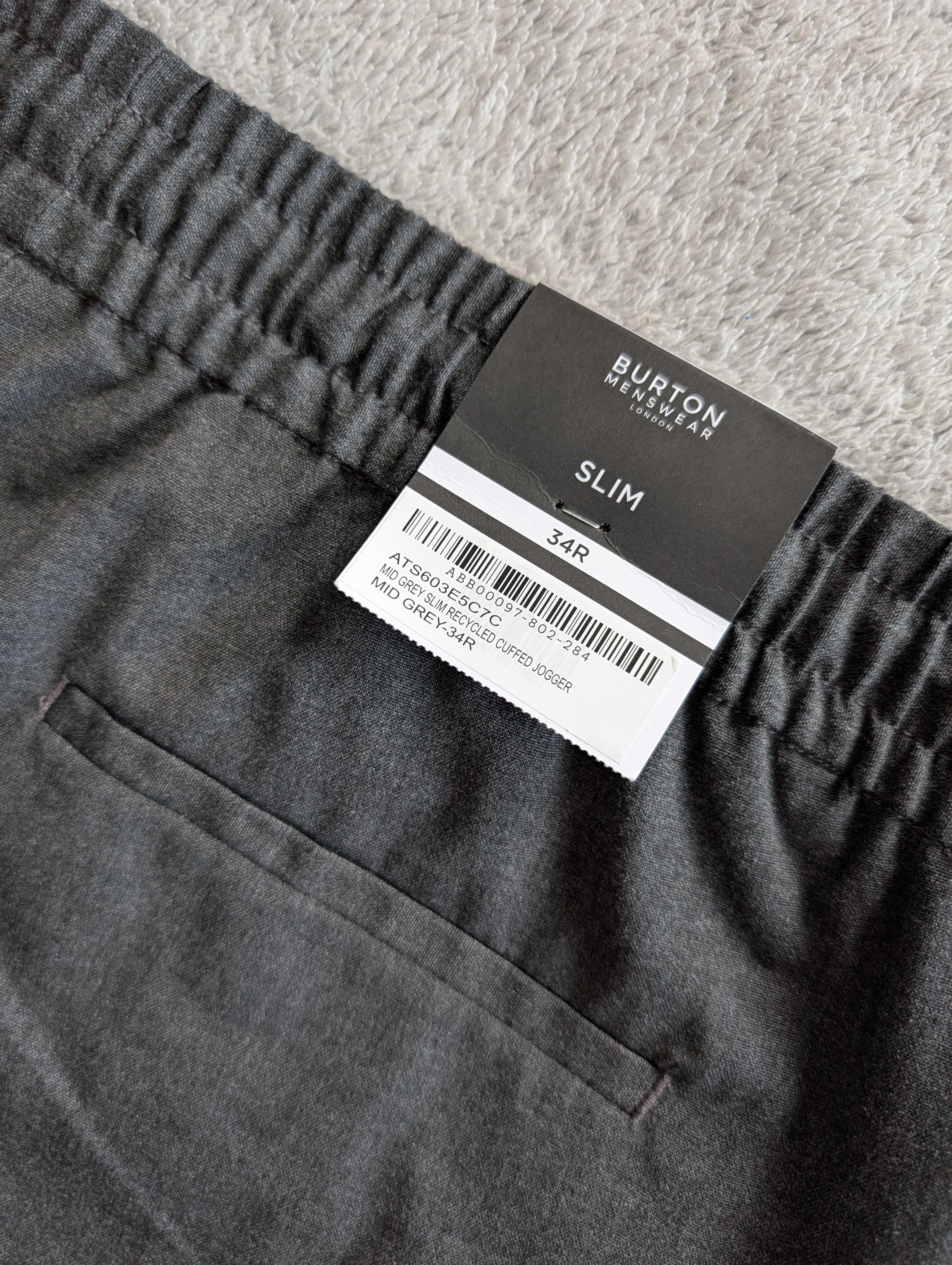 Nowe szare eleganckie spodnie joggery na gumie Burton Slim 34 R