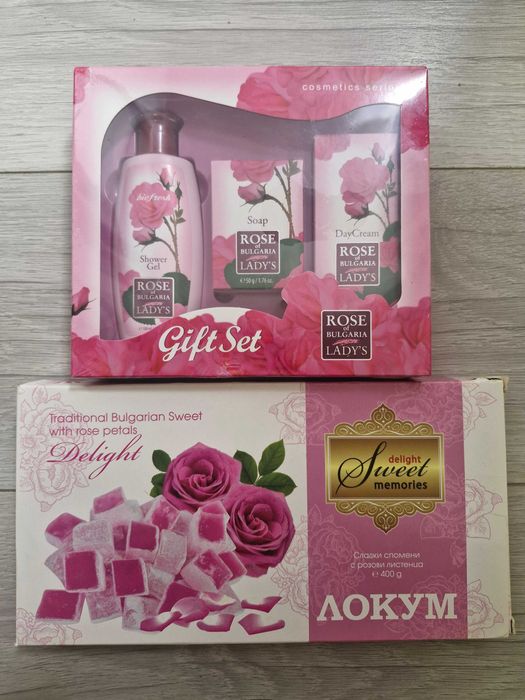 Подарунковий набір з Болгарії,болгарська роза локум, крем,шампунь,гель