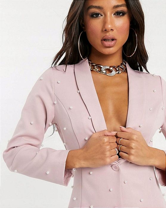 SAINT GENIES - NOWA sukienka r. 50 - z perełkami - jasny róż