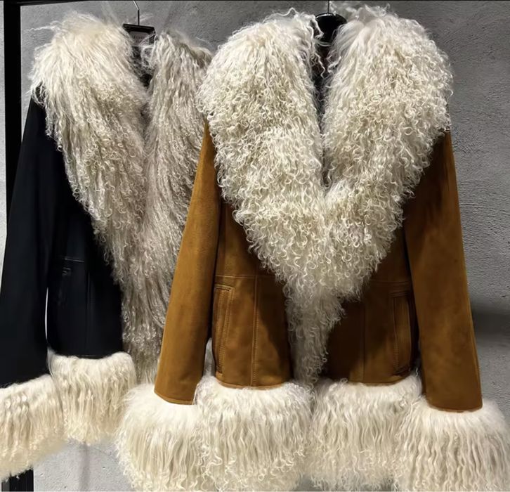 Kontantto kurtka kozuszek skora i futro z lamy xs-3xl