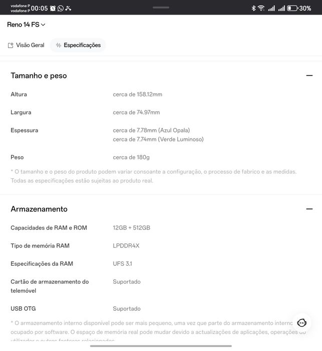 Telefone OPPO Reno 14 FS 5G novo 512 Gb