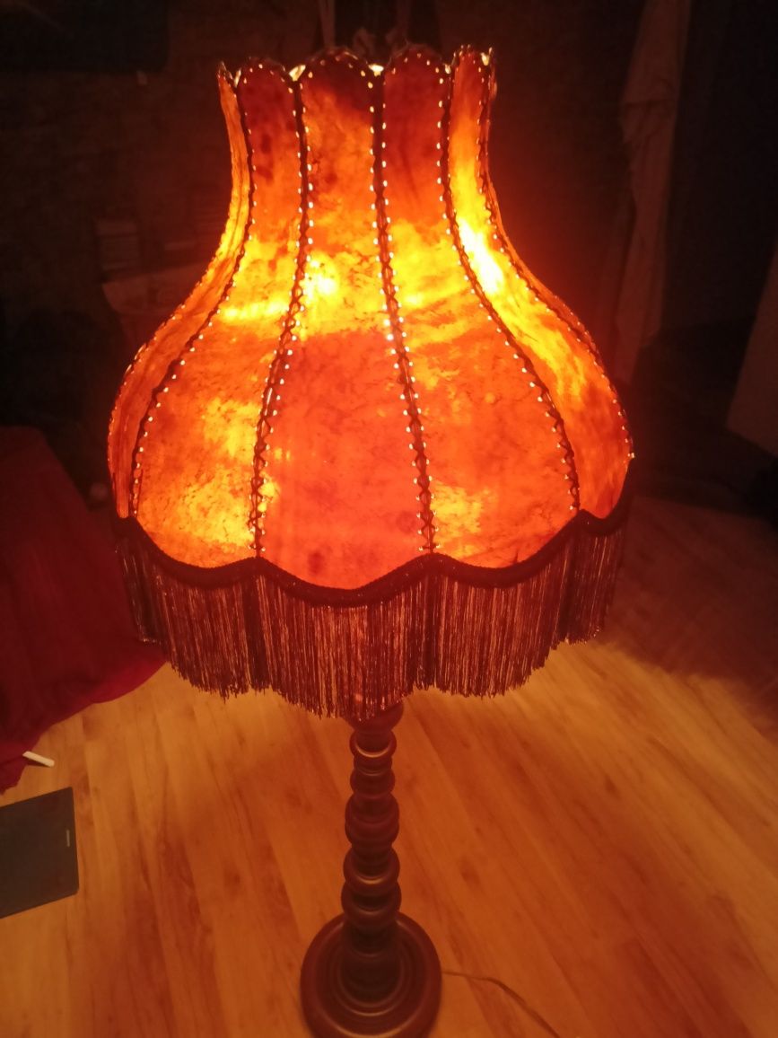 Lampka nocna duża 170 cm abażur skóra drewniana