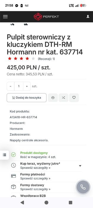 Panel pulpit sterowania bramy z kluczykiem Hormann DTH RM