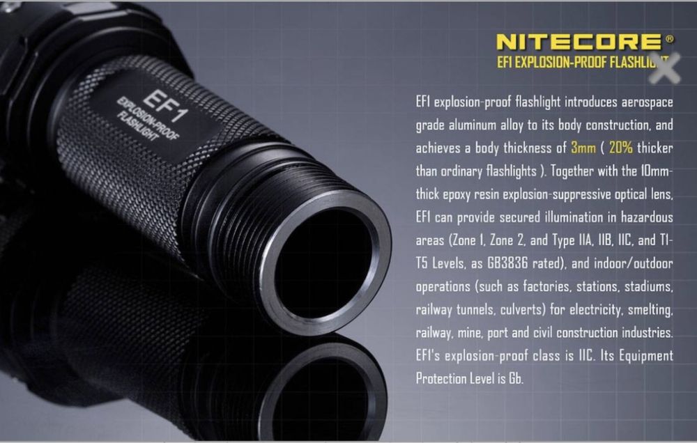 Nitecore EF1 830 Lumen Accredited Safe LED Flashlight