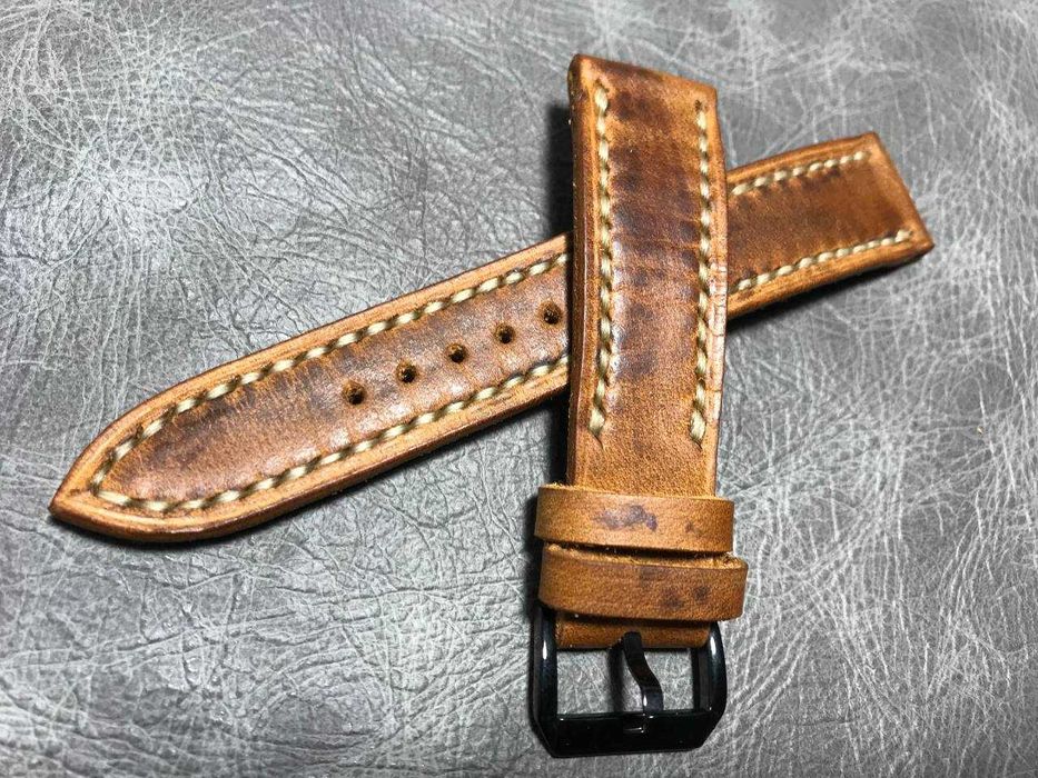 Шкiряний ремiнець для  годинника. З якісной шкіри. Ручна робота