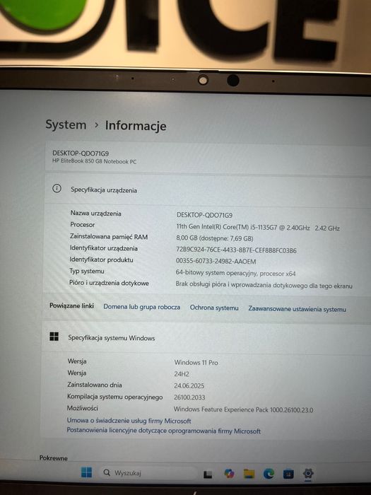 Laptop HP EliteBook 850 G8 i5-1135G7 8GB/256GB SSD Klasa A-