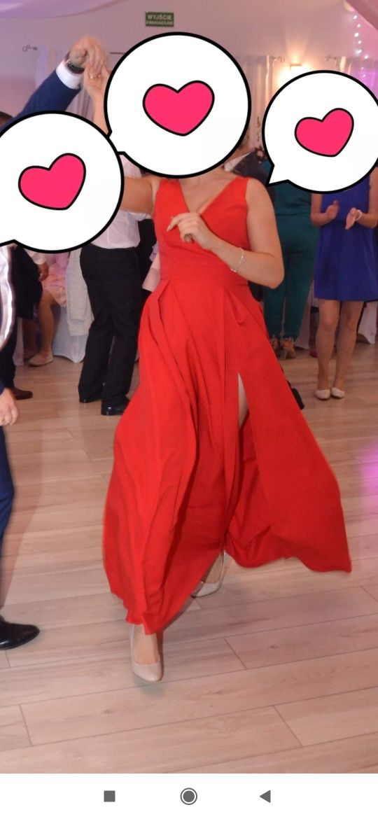 Czerwona sukienka wesele suknia s m rozporek studniówka