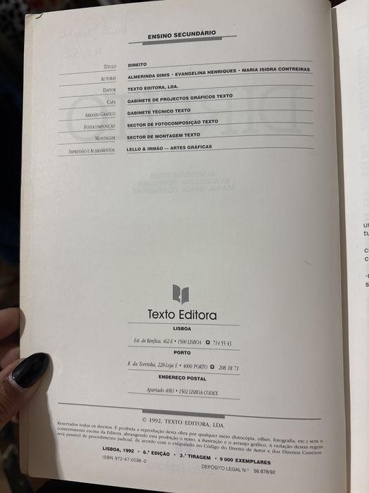 Livro “Direito” da Texto Editora (1992)
