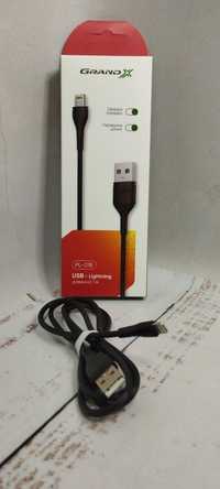 Кабель Grand-X USB-Lightning PL01B, 100% медь, 1m, 2.1А, Black.