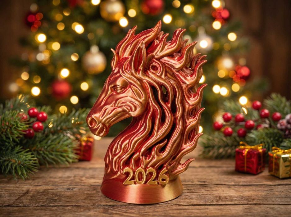 Figurka 3D Ogniasty Koń 2026 ekskluzywny prezent-dekoracja na Nowy Rok