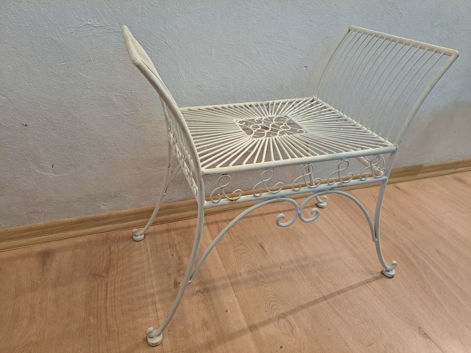 Krzesło ażurowe metalowe kute białe ogrodowe, ławka